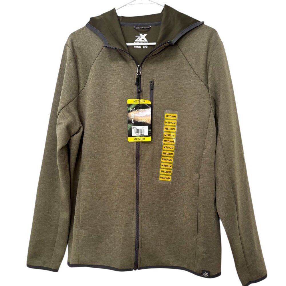 ZeroXposure NWT Full Zip Hoodie Army Green Size Medium Long Sleeve Zipper Pocket